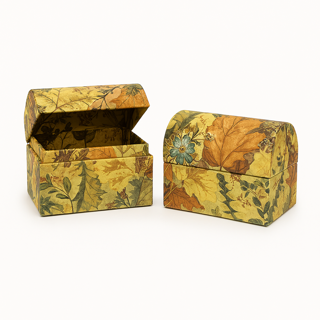 2‑Pack Decorative Floral Storage Boxes – Autumn Leaf Pattern, Handmade‑Style Paper Gift & Trinket Boxes
